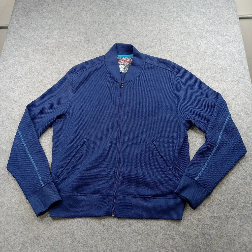 Robert Graham Jacket Mens‎ Medium Blue Full Zip Knit Bomber Sweater Track Casual